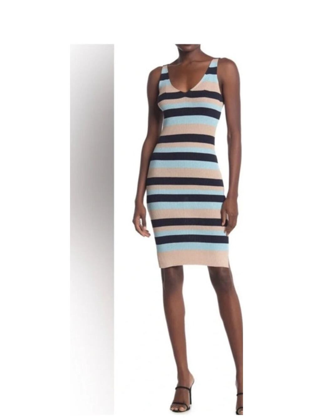 BCBGMAXAZRIA Striped Knit Bodycon Tank Dress Women's Size M  Curve Hugging